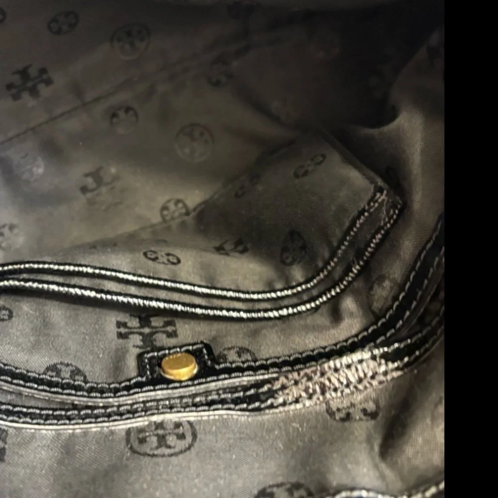 Tory Burch black grain leather Britton tote bag